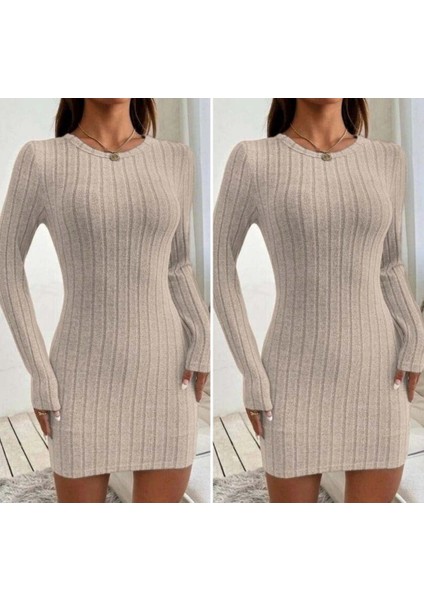 Kadın Uzun Kollu Bisiklet Yaka Şardonlu Kalın Fitilli Kaşkorse Mini Boy Elbise modelleri
