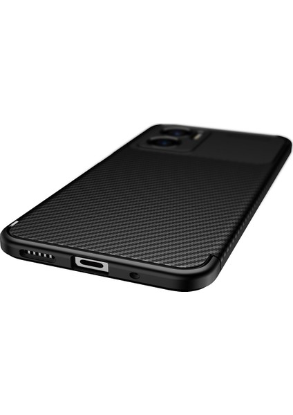 Xiaomi Redmi Note 11E Kılıf Kamera Korumalı Karbon Desenli Lux Negro Silikon - Siyah + Nano Ekran Koruyucu