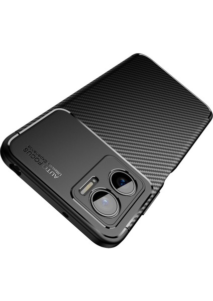 Xiaomi Redmi Note 11E Kılıf Kamera Korumalı Karbon Desenli Lux Negro Silikon - Siyah + Nano Ekran Koruyucu