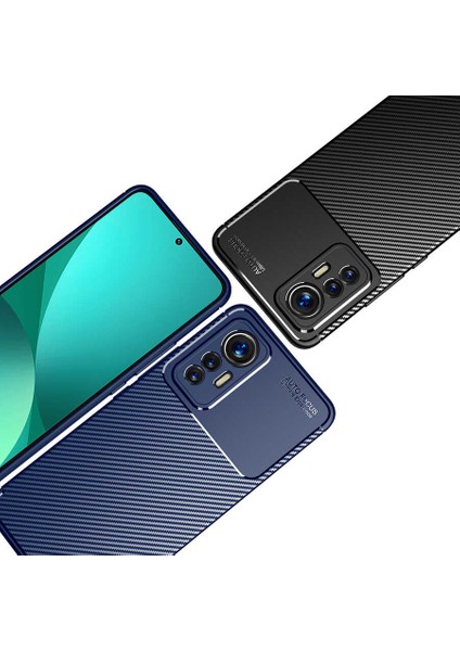 Xiaomi Mi 12 Lite Kılıf Kamera Korumalı Karbon Desenli Lux Negro Silikon - Siyah + Nano Ekran Koruyucu