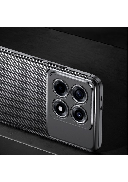 Xiaomi 14T Kılıf Kamera Korumalı Karbon Desenli Lux Negro Silikon - Siyah + Nano Ekran Koruyucu