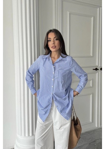 Mavi Çizgili Uzun Gömlek fırsatları