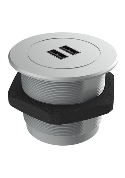 Circular Line Gömme Hızlı Şarj Modülleri, Usb, Metalik Gümüş