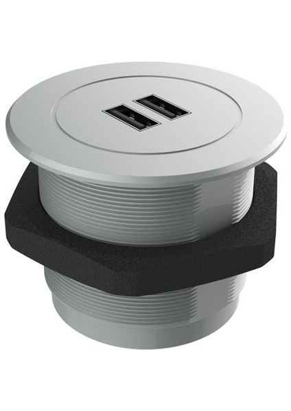 Circular Line Gömme Hızlı Şarj Modülleri, Usb, Metalik Gümüş