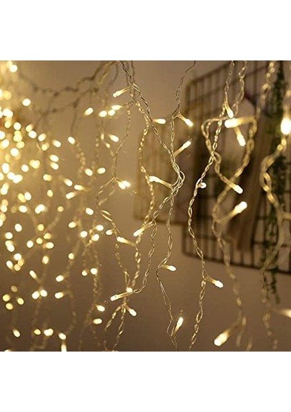 8 Fonksiyonlu Animasyonlu Perde LED Işık Kalın Telli Saçak 240 LED Işık 3 x 3 Metre Yılbaşı LED Aydınlatma Süsleme