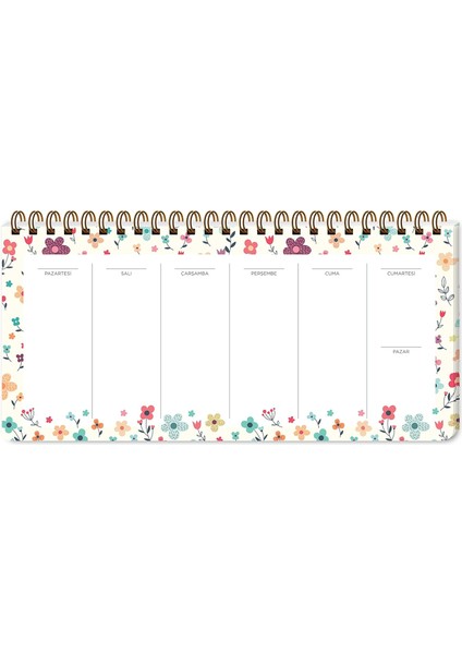 Color 13X27 Haftalık Spiralli Planner - Krem Çiçek