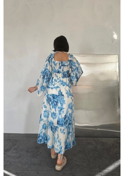 Mavi Arkası Gipeli Uzun Elbise modelleri