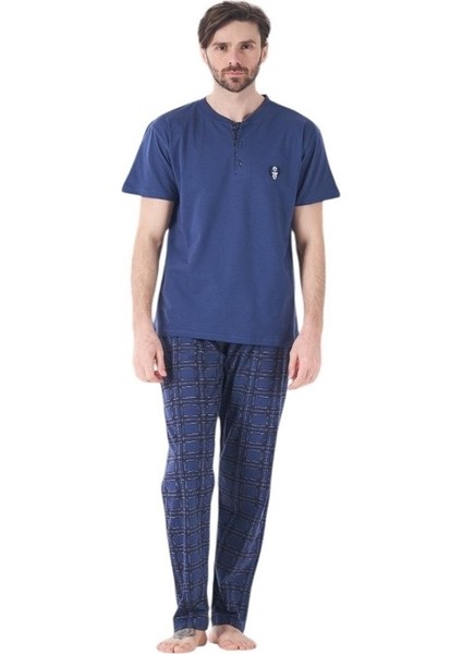%100 Pamuk Interlok Kısa Kol Erkek Pijama Takım