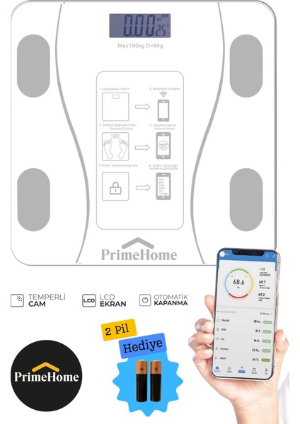 Dijital Baskül Yağ Su Kas Vücut Kitle Endeksi Kilo Ölçer Tartı