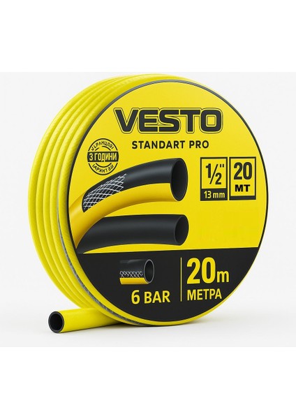 Kalın Takviyeli Bahçe Hortumu Zebra Ev Ofis Bahçe Market Tipi 1/2" 20 metre