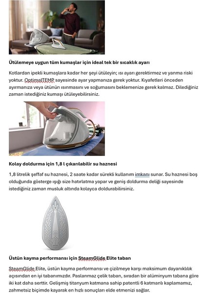 7000 Serisi PSG7040 Buhar Kazanlı Ütü Optimaltemp Teknolojisi ile Yanık Riski Olmadan Ütüleme fırsatları