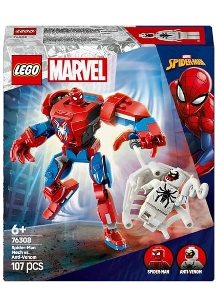 Marvel Örümcek Adam Robotu, Anti Venom’a Karşı 76308-6 Yaş ve Üzeri Çocuklar Için Inşa Edilebilen Figür Içeren Oyuncak Yapım Seti, Doğum Günü Hediyesi (107 Parça)