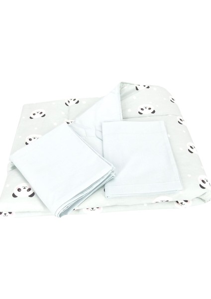 El Yapımı Panda Desenli Yorgan Çarşaf ve Yastıklı Üçlü Set