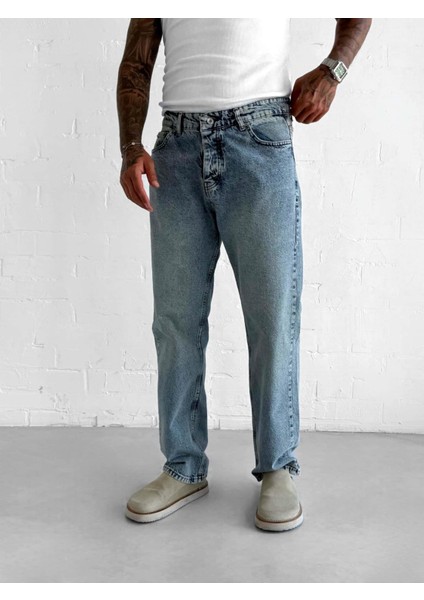 Erkek Regular Fit Yıkamalı Jean Mavi