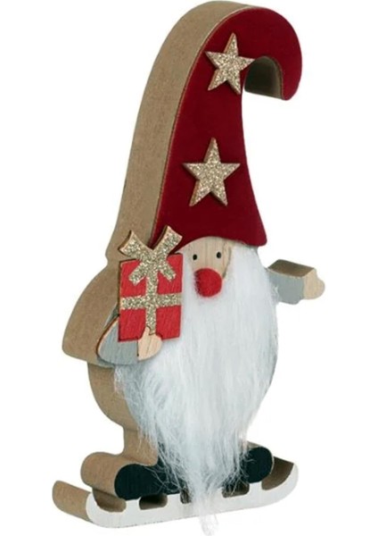 Yılbaşı Süsü Dekoratif Ahşap Kürklü Gnome Noel Baba Biblo Figür - 14 cm