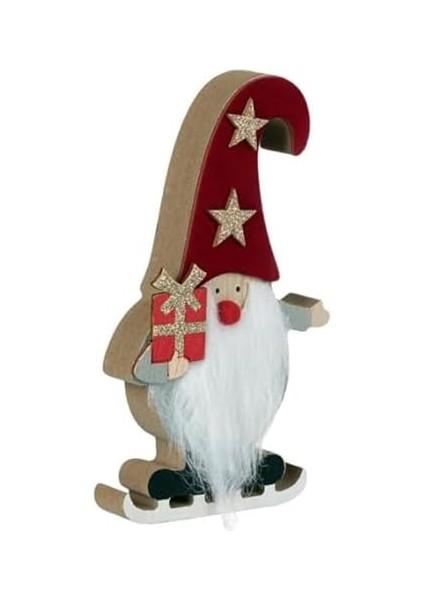 Yılbaşı Süsü Dekoratif Ahşap Kürklü Gnome Noel Baba Biblo Figür - 14 cm