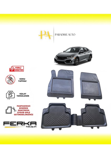 Honda Civic 10 Sedan 2016-2021 Uyarlanabilir Universal Havuzlu Paspas