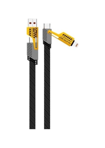4 In 1 65/27 W 2 To 2 Flat Fast Wire Cable Pd USB Type C Ios 4 Lü Hasir Şarj ve Data Kablo