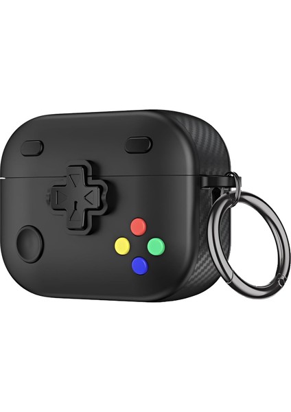 Airpods Pro 2 ile Uyumlu Gaming Serisi Hybrid Tasarım Kılıf - Iç Kısmı Tpu - Dış Kısmı Polikarbonat - Kenarları Fiber Karbon Kaplama Premium Tasarım ve Mükemmel Koruma (Siyah, Airpods Pro 2)