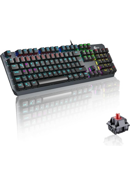 GK301 USB Kablolu Red Switch Mekanik Oyuncu Klavyesi - Makro Tuş Atamalı, Rgb LED Aydınlatmalı, Qwerty Türkçe Tuş Dizilimi, Gaming Türkçe Q Klavye Metalik Gri