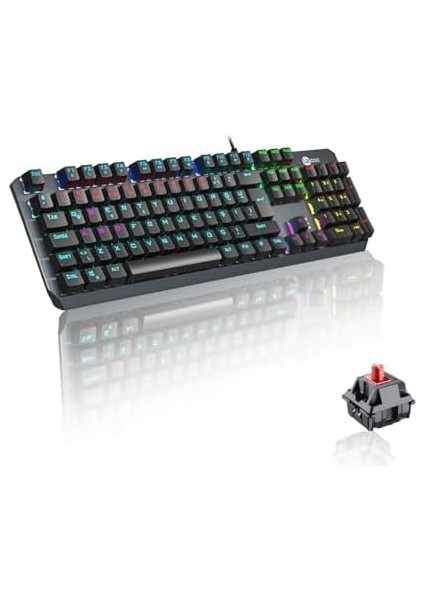 GK301 USB Kablolu Red Switch Mekanik Oyuncu Klavyesi - Makro Tuş Atamalı, Rgb LED Aydınlatmalı, Qwerty Türkçe Tuş Dizilimi, Gaming Türkçe Q Klavye Metalik Gri
