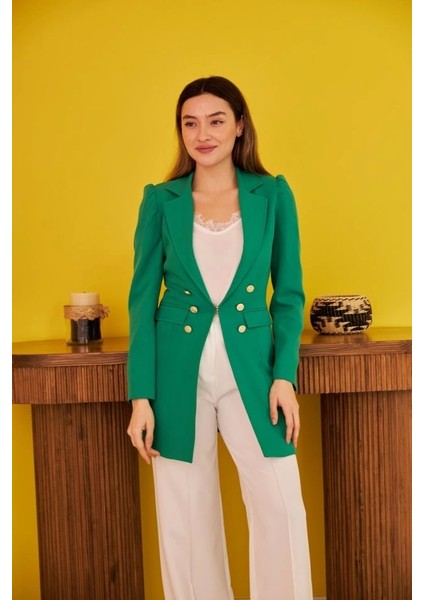 Yeşil Blazer Düğmeli Ceket
