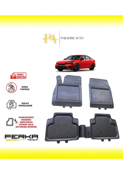 Honda Civic 11 Sedan 2021 ve Üstü Uyarlanabilir Universal Havuzlu Paspas