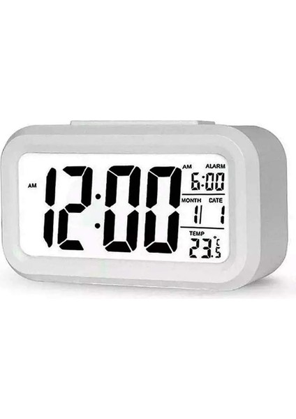 Dekoratif Dijital Alarmlı Saat, 12/24 Dönüştürme Gece Görüşlü Yatak Başucu Saati Masa Saati LED Ekran Pilli Çalar Saat 13 x 4.5x 7.5cm (Beyaz)