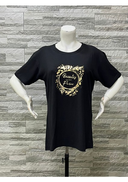 Büyük Beden Yeni Sezon Rahat Konfor Modeli Baskılı Kısa Kollu Penye T-Shirt