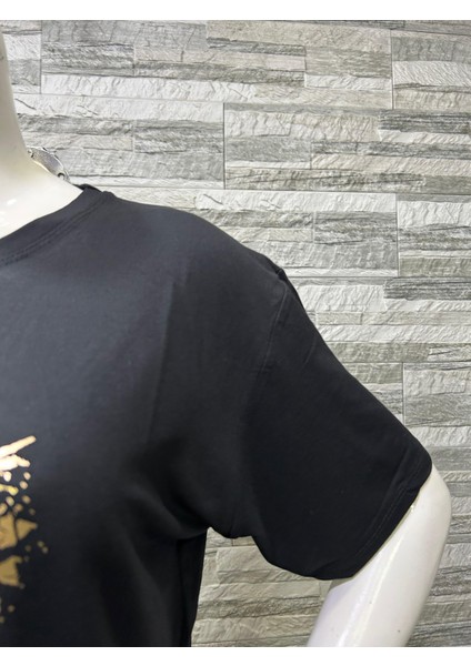 Büyük Beden Yeni Sezon Rahat Konfor Modeli Baskılı Kısa Kollu Penye T-Shirt