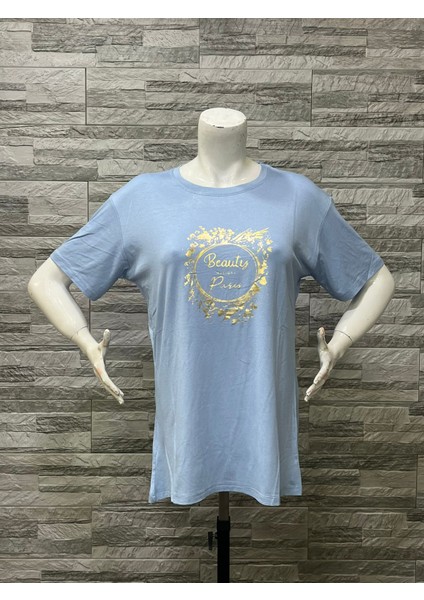 Büyük Beden Yeni Sezon Rahat Konfor Modeli Baskılı Kısa Kollu Penye T-Shirt