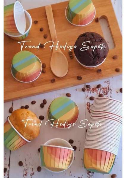 Hediye Sepeti 50&apos;li Gökkuşağı Muffin Kek Kalıbı, Kek Kapsülü Cupcake Kalıbı, Airfryer Uyumlu