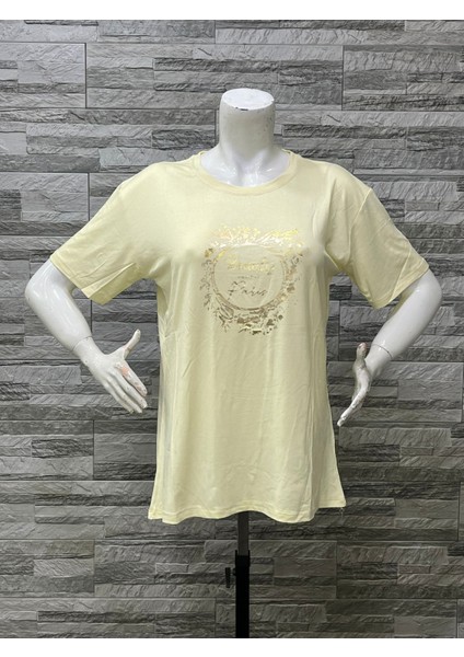 Büyük Beden Yeni Sezon Rahat Konfor Modeli Baskılı Kısa Kollu Penye T-Shirt