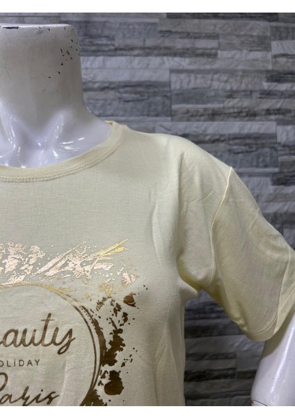 Büyük Beden Yeni Sezon Rahat Konfor Modeli Baskılı Kısa Kollu Penye T-Shirt indirimleri