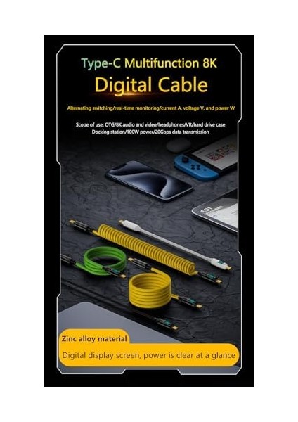 Type C To Type C 100W Hızlı Şarj 20GBPS Veri Transfer Hızı 8k60hz Görüntü Aktarım Kablosu 2 Metre Yeşil Grn-02 fiyatları