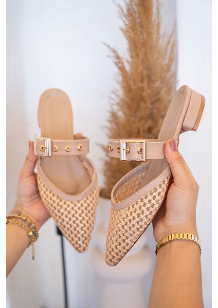 Pangu Gold Kemer Detaylı Hasır Kadın Terlik