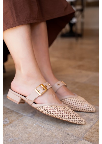 Pangu Gold Kemer Detaylı Hasır Kadın Terlik fiyatları