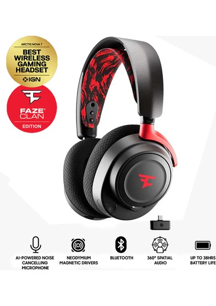 Arctis Nova 7 Faze Clan Edition Kablosuz Mikrofonlu Kulak Üstü Oyuncu Kulaklığı
