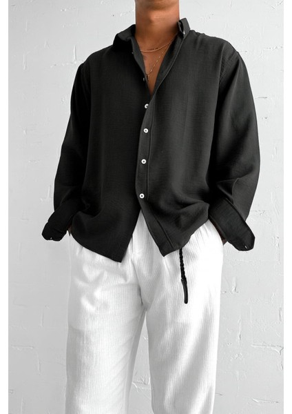 Oversize Basic Rahat Gömlek Siyah
