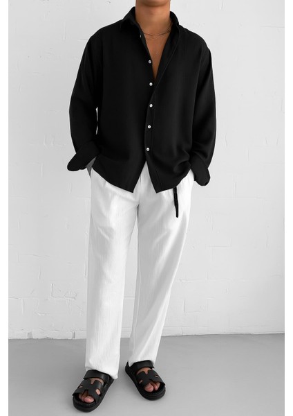 Oversize Basic Rahat Gömlek Siyah modelleri