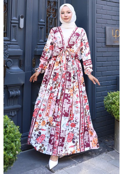 Çiçek Desenli Bağlamalı Etekli Takım Pembe HM2768