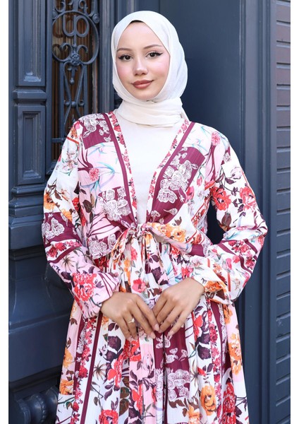 Çiçek Desenli Bağlamalı Etekli Takım Pembe HM2768 fiyatları