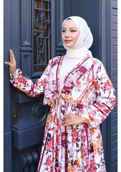 Çiçek Desenli Bağlamalı Etekli Takım Pembe HM2768 fırsatları