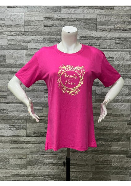 Büyük Beden Yeni Sezon Rahat Konfor Modeli Baskılı Kısa Kollu Penye T-Shirt