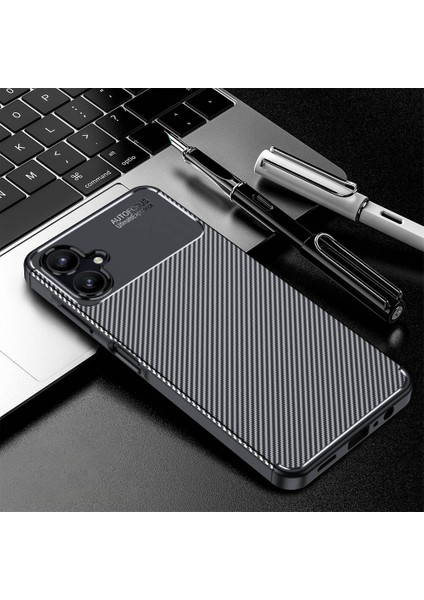 Galaxy A06 Kılıf Kamera Korumalı Karbon Desenli Lux Negro Silikon - Siyah + Tam Kaplayan Ekran Koruyucu