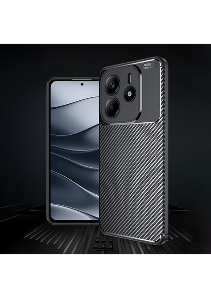 Xiaomi Redmi Note 14 5g Kılıf Kamera Korumalı Karbon Desenli Lux Negro Silikon - Siyah + Tam Kaplayan Ekran Koruyucu modelleri