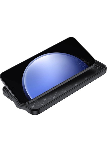 Galaxy S24 Fe Kılıf Kamera Korumalı Karbon Desenli Lux Negro Silikon - Siyah + Tam Kaplayan Ekran Koruyucu