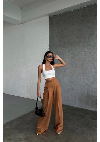 Üç Düğme Detayli Palazzo Pantolon