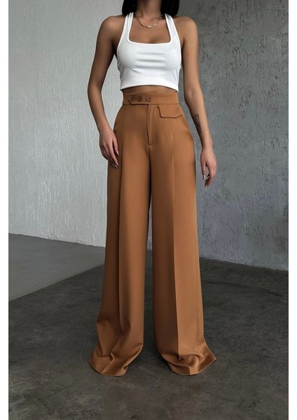 Üç Düğme Detayli Palazzo Pantolon modelleri