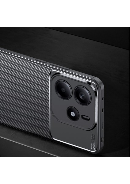 Xiaomi Redmi Note 14 4g Kılıf Kamera Korumalı Karbon Desenli Lux Negro Silikon - Siyah + Tam Kaplayan Ekran Koruyucu
